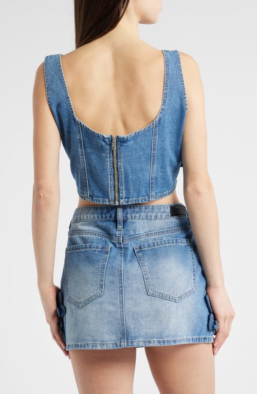Shop Ptcl Raya 3d Floral Crop Denim Top In Indigo