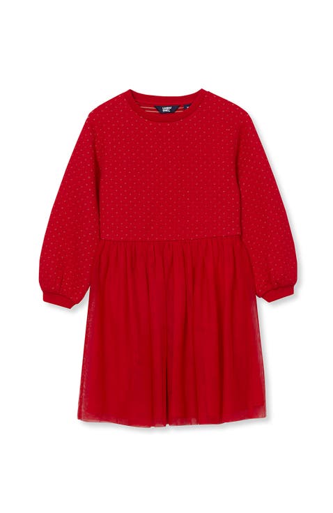 Girls Long Sleeve Mixed Media Dress