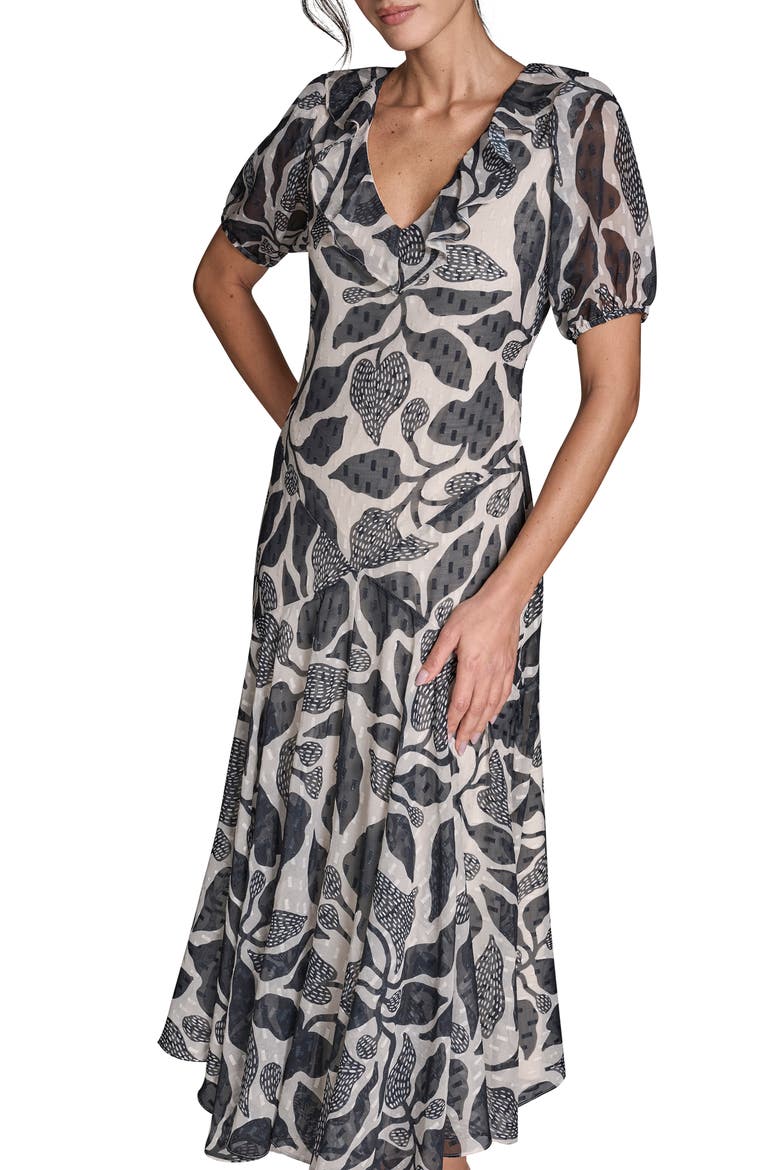 Floral Metallic Clip Dot Maxi Dress, Alternate, color, BLACK/ WHISPER
