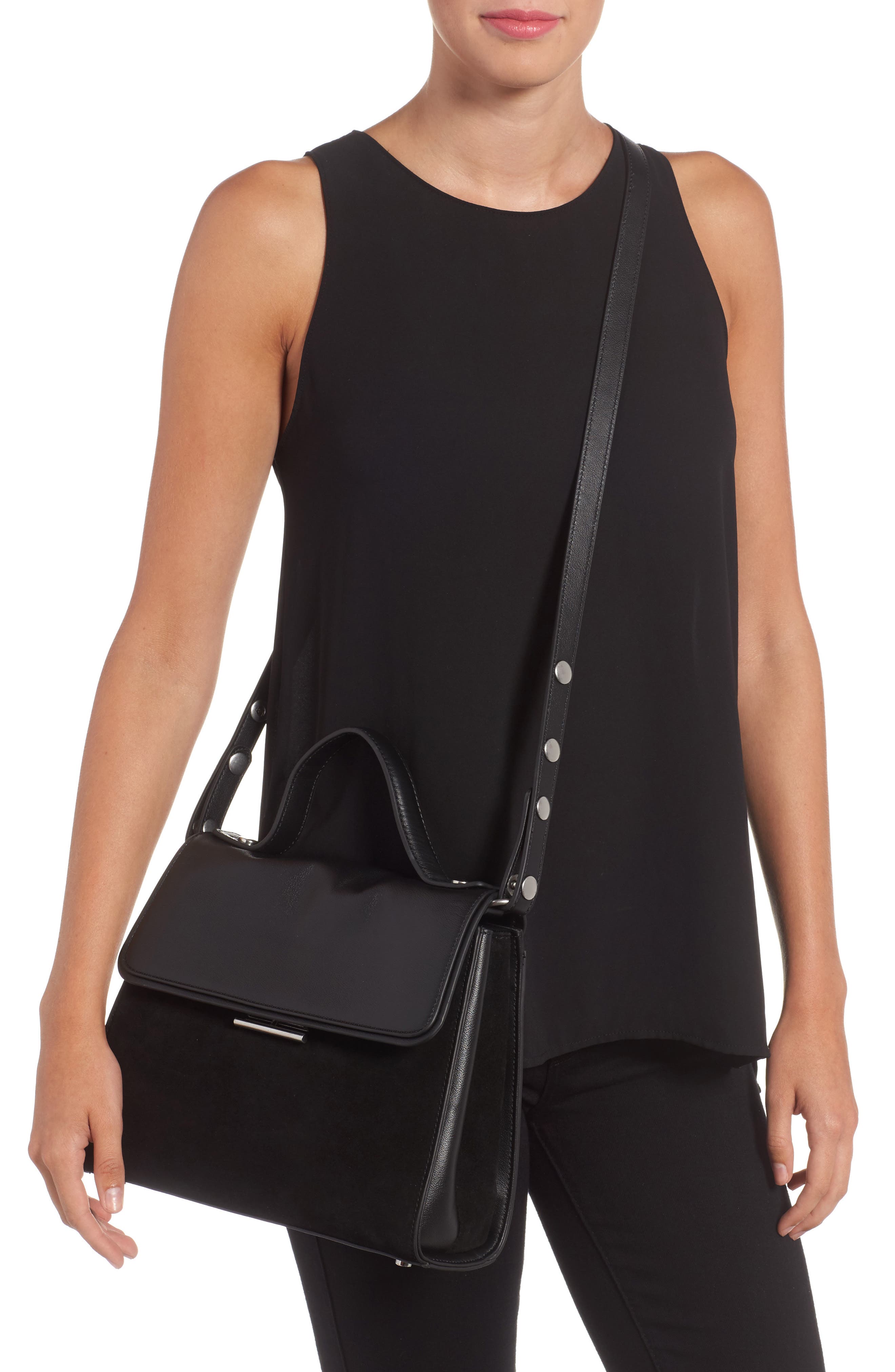 Treasure & Bond Treasure&Bond Top Handle Suede & Leather Satchel, Alternate, color, 