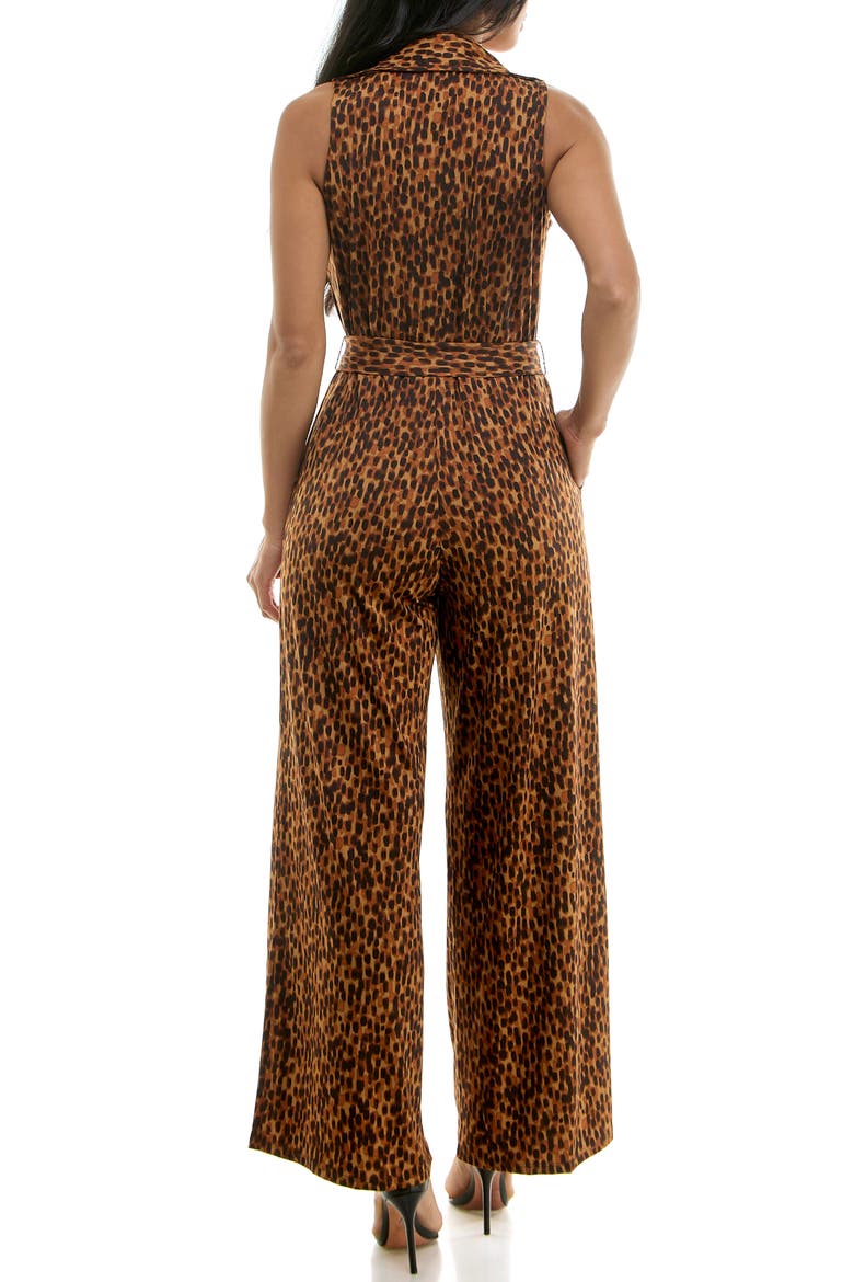 Sleeveless Faux Wrap Jumpsuit, Alternate, color, COGNAC MULTI
