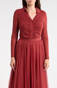 DR2 by Daniel Rainn Ruched Front Mesh Top