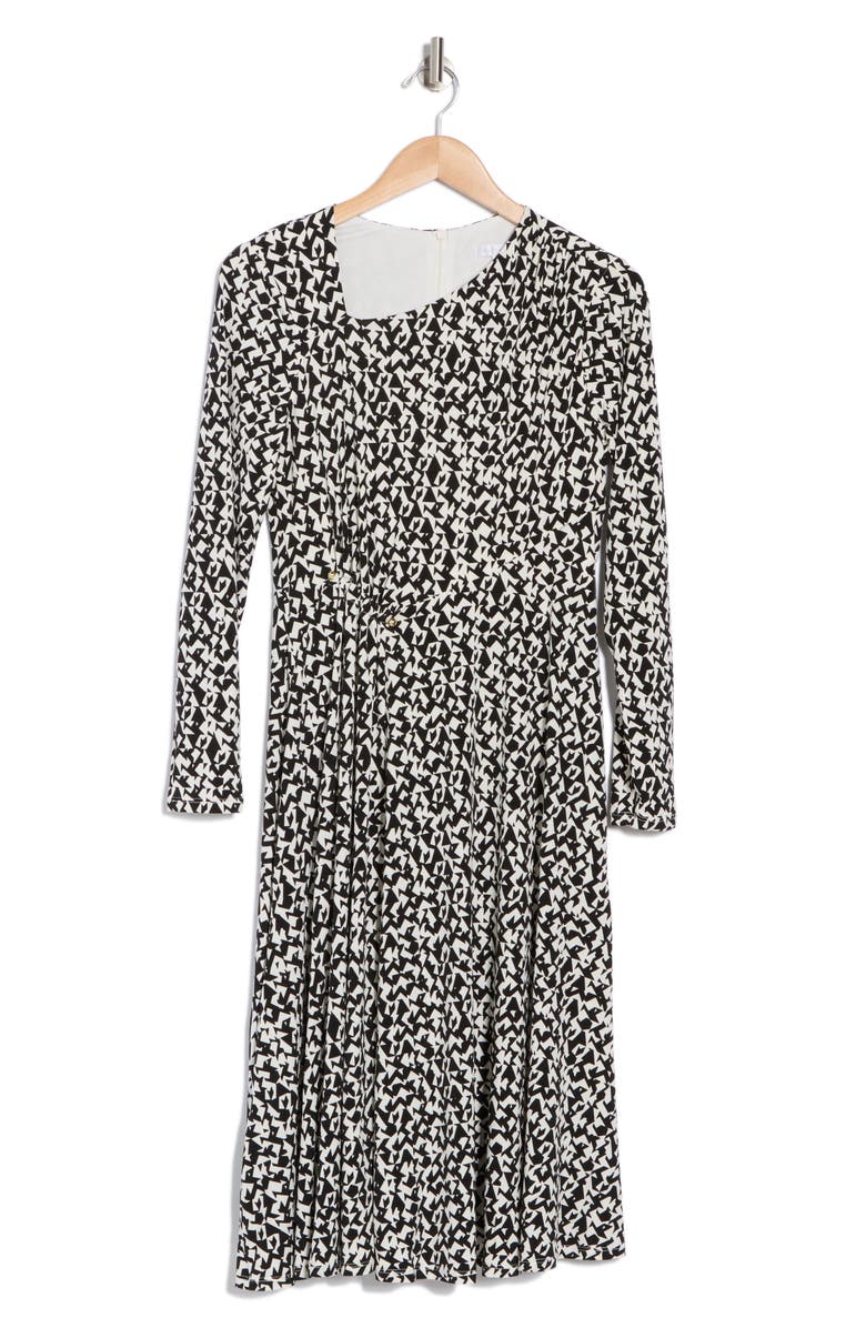 London Times Geo Print Asymmetric Neck Long Sleeve Dress, Alternate, color, 