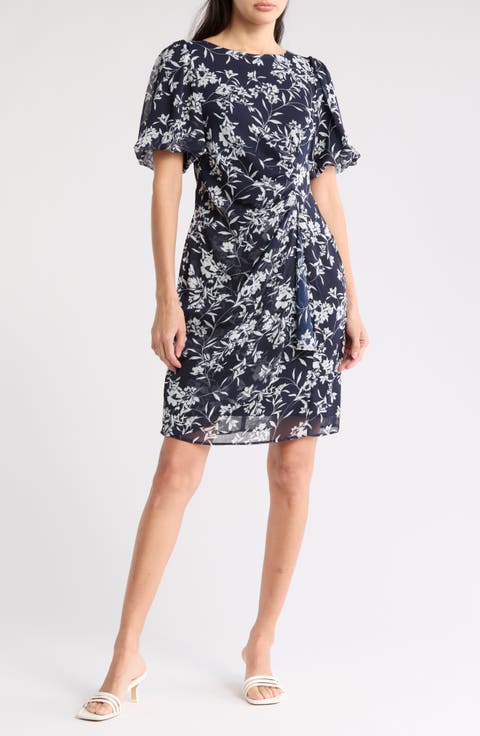 Floral Flutter Sleeve Faux Wrap Chiffon Minidress