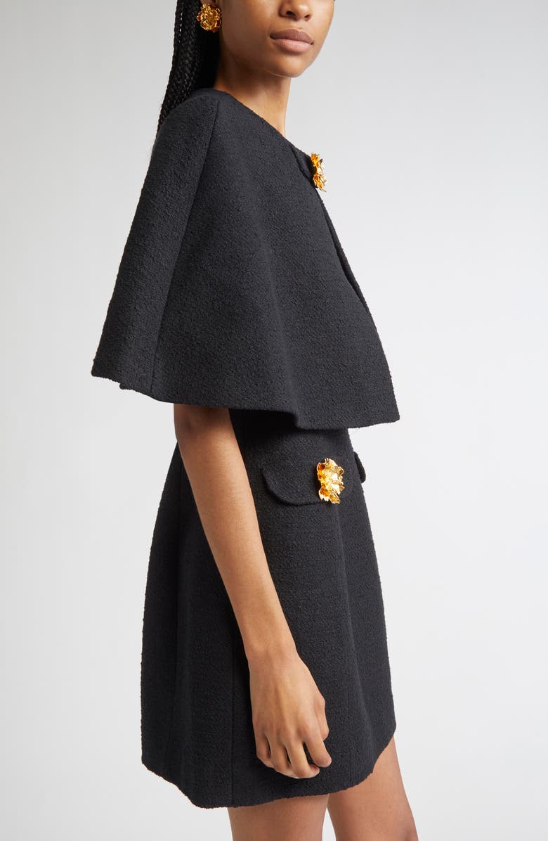 Oscar de la Renta Peony Detail Tweed Crop Cape, Alternate, color, Black