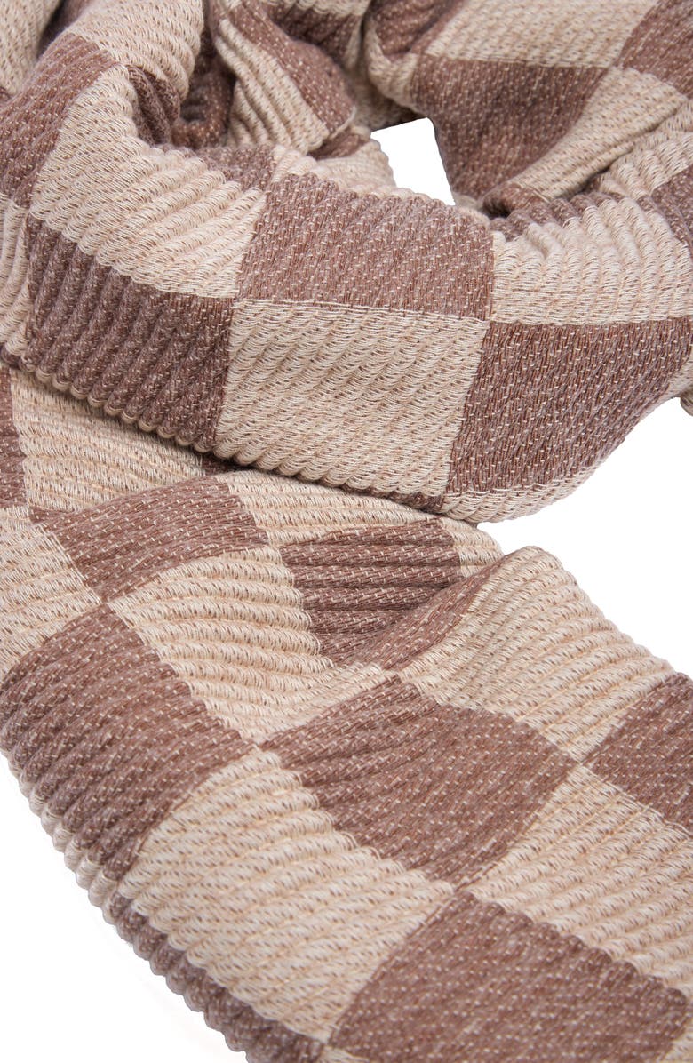 SAACHI Fringe Checker Scarf, Alternate, color, Brown