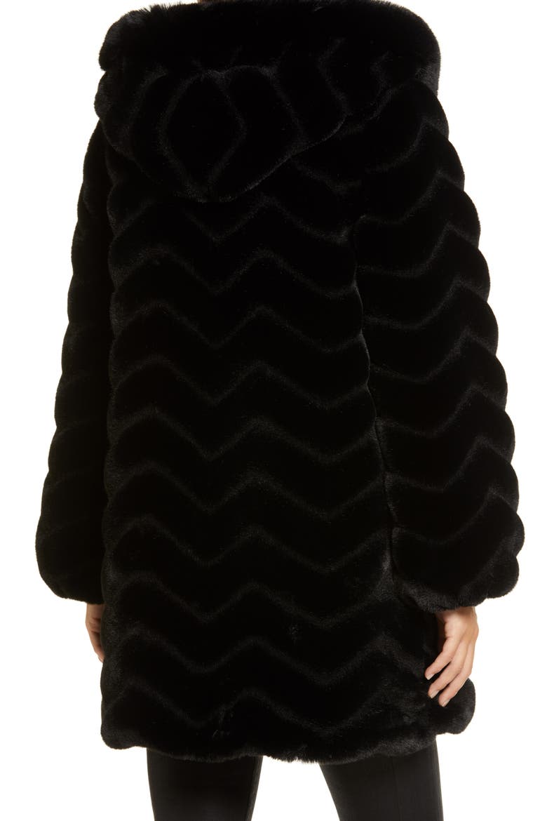 Grooved Faux Fur Hooded Jacket, Alternate, color, BLACK