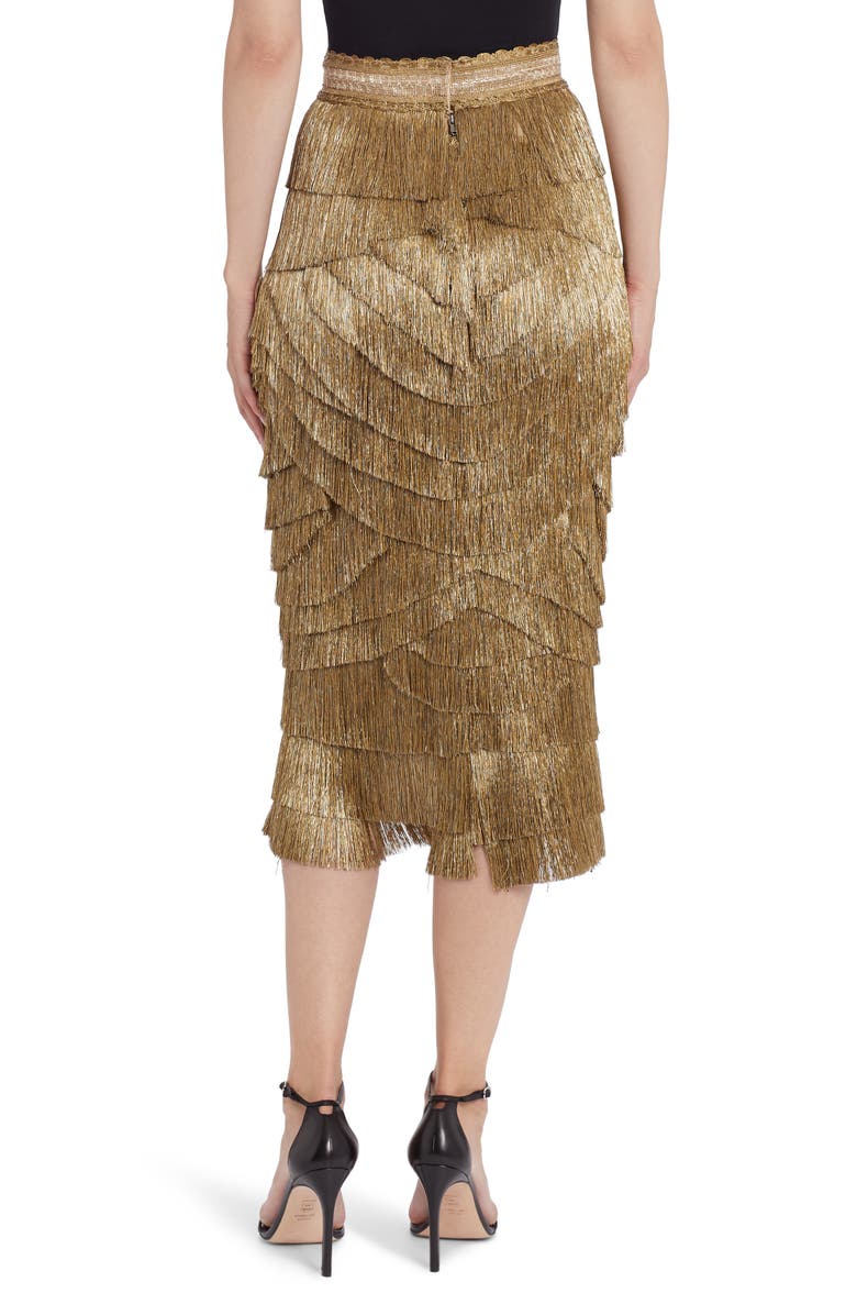 Dolce&Gabbana Metallic Fringe Stretch Silk Midi Skirt, Alternate, color, 