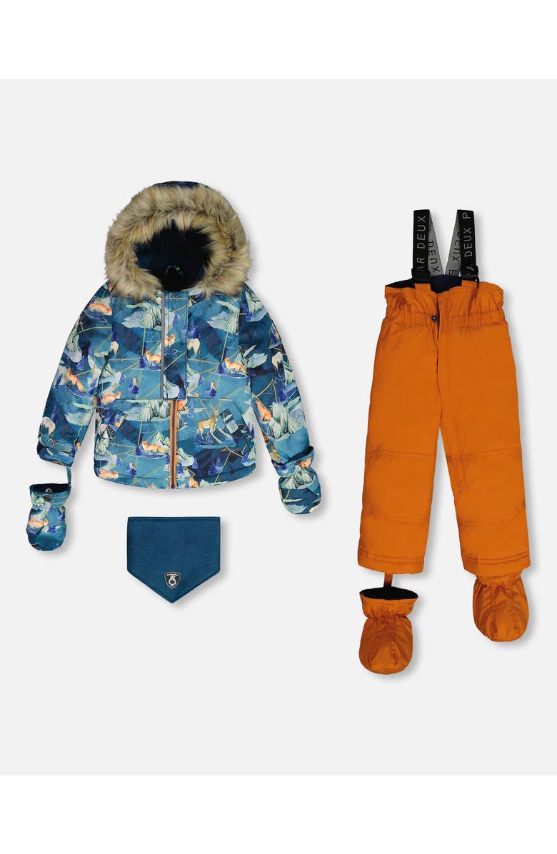 Deux par Deux Baby Boy's Two Piece Baby Snowsuit Burnt Orange With Printed Animal And Glaciers, Main, color, 