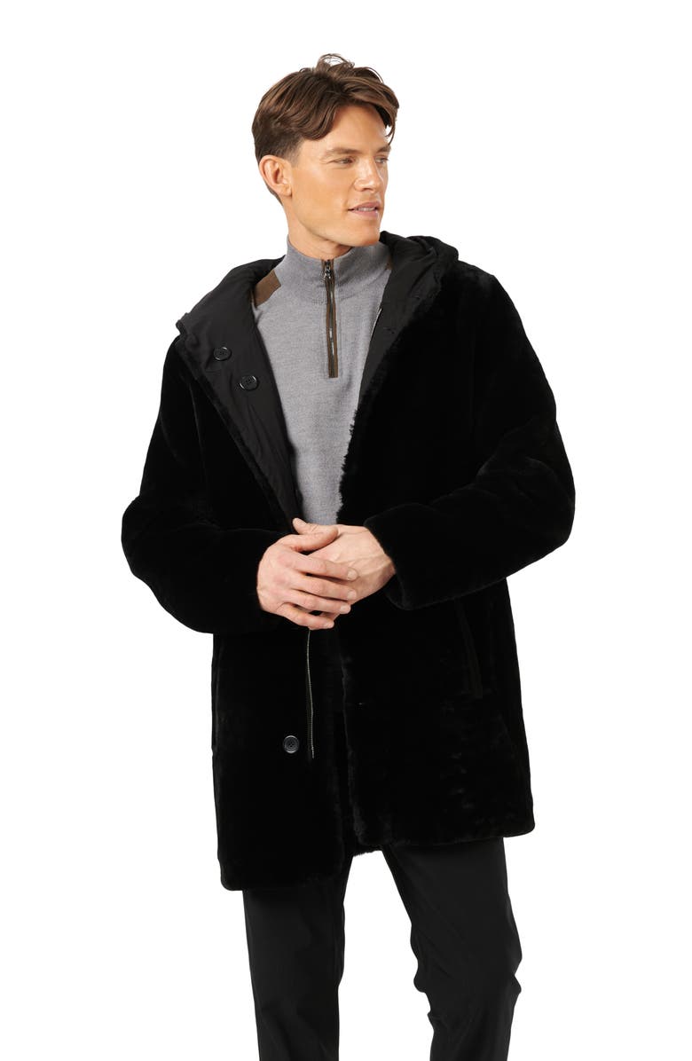 GORSKI Mens Shearling Lamb Parka Reversible To Taffeta, Alternate, color, Black/Black