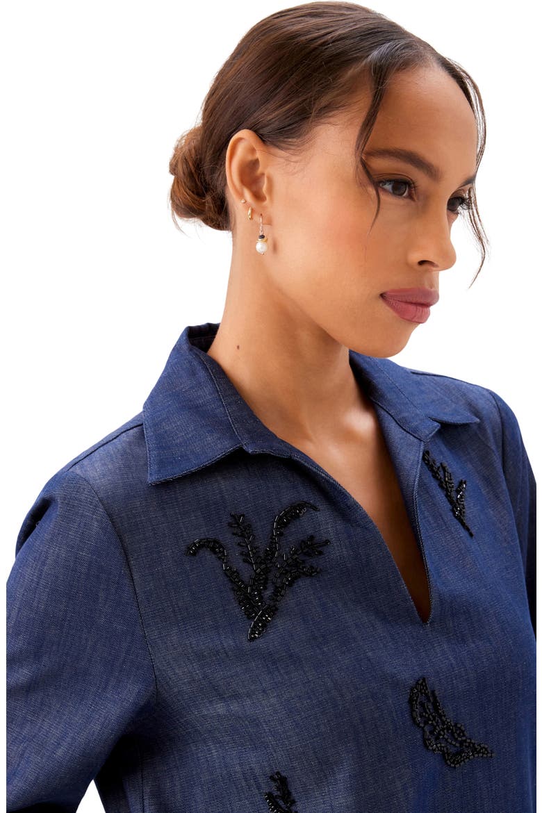 Cuffed Sleeve Embellished Shirtdress, Alternate, color, INDIGO