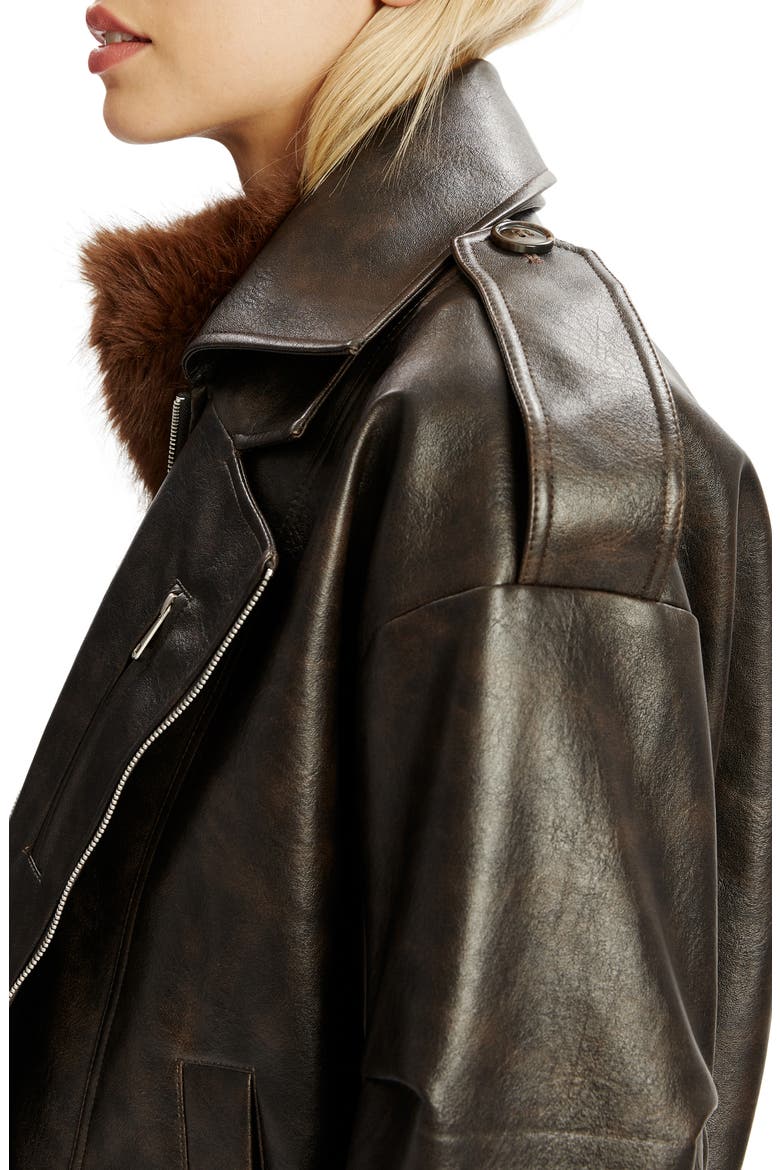 Kavi Oversize Faux Leather Moto Jacket, Alternate, color, DARK CHOCO