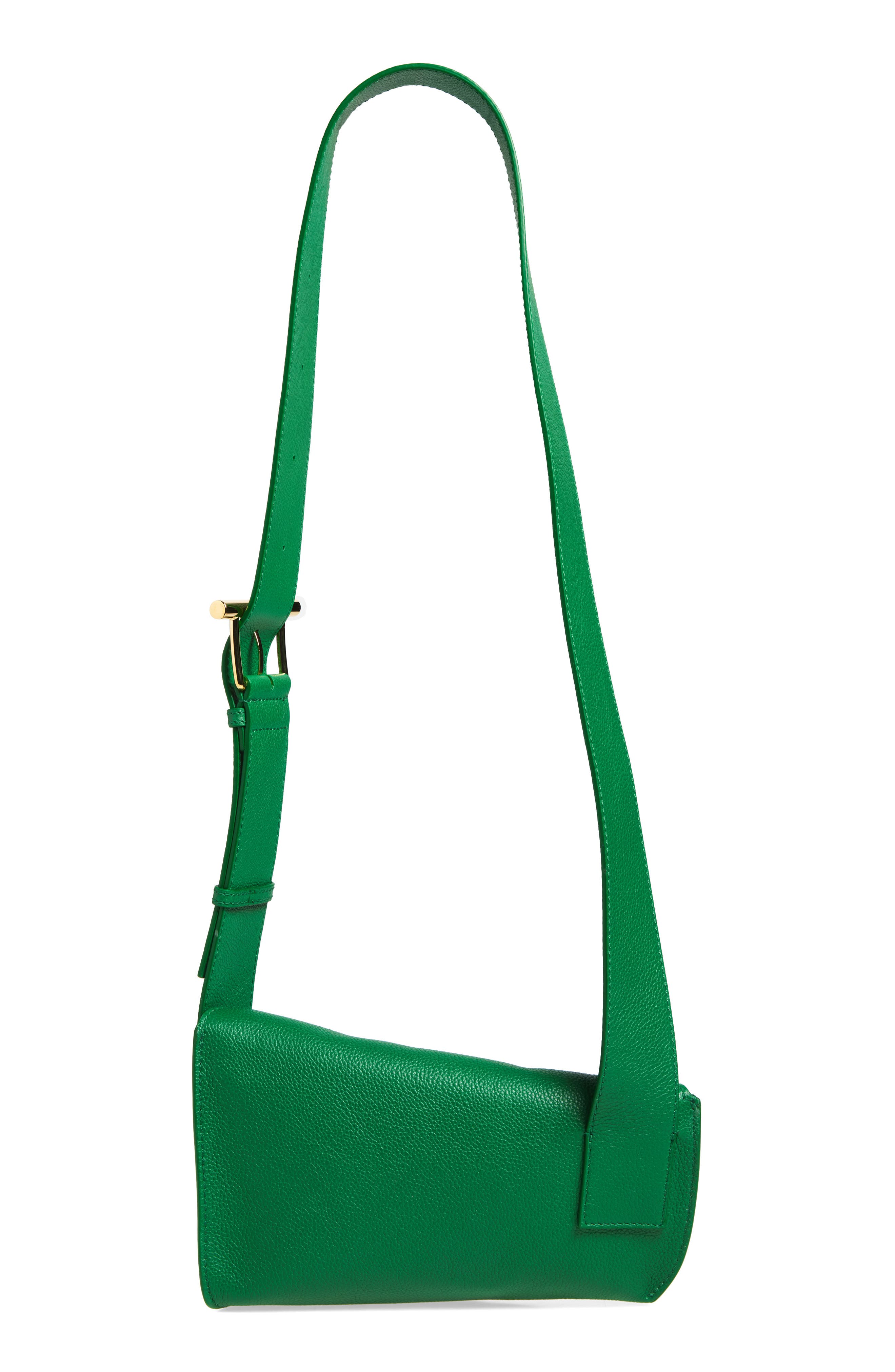 McQueen T-Bar Leather Sling Bag, Alternate, color, Viridian/ Gold