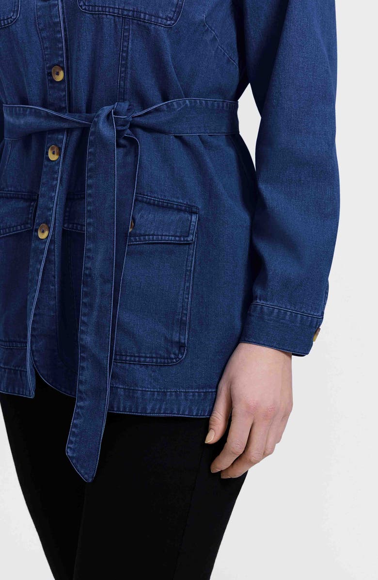 Foxcroft Stella Belted Denim Utility Jacket, Alternate, color, Dark Wash