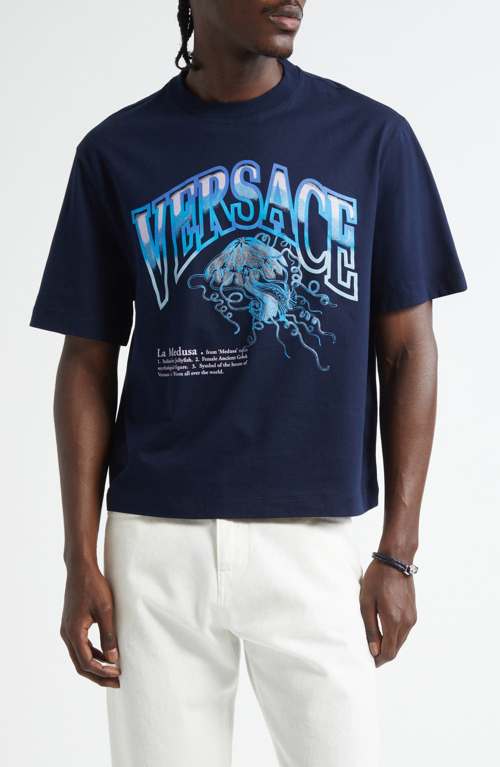 La Medusa Varsity Graphic T-Shirt, color, NAVY BLUE