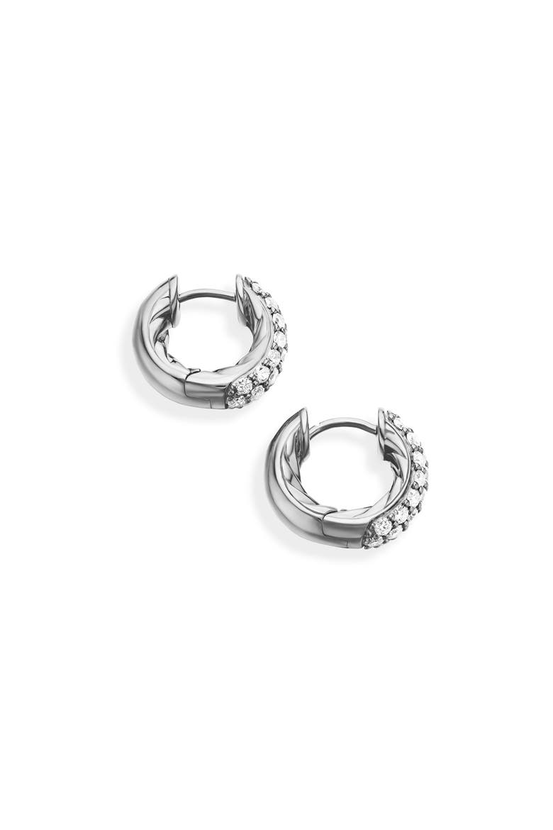 Sculpted Cable Micro Pavé Hoop Earrings in Sterling Silver, Alternate, color, STERLING SILVER/ DIAMOND