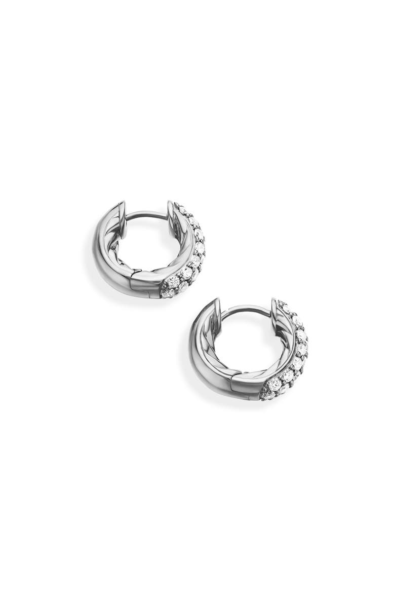 David Yurman Sculpted Cable Micro Pavé Hoop Earrings in Sterling Silver, Alternate, color, Sterling Silver/ Diamond