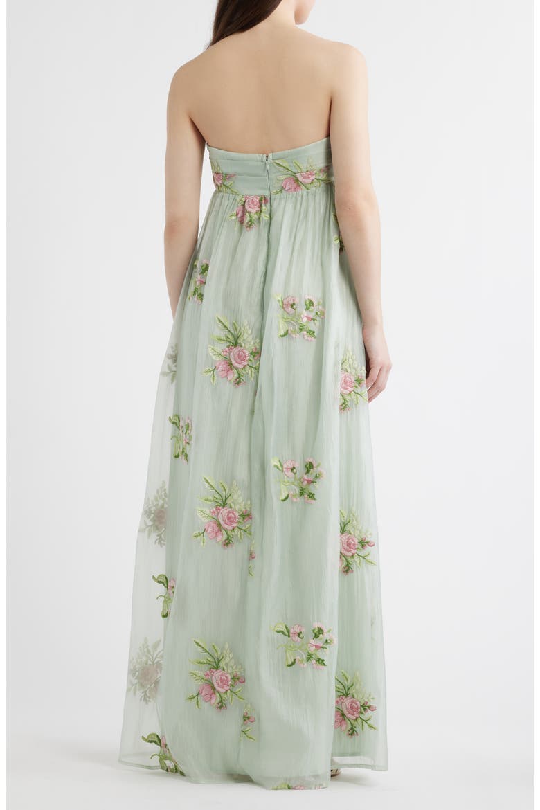 Fiona Floral Embroidery Strapless Dress, Alternate, color, SAGE