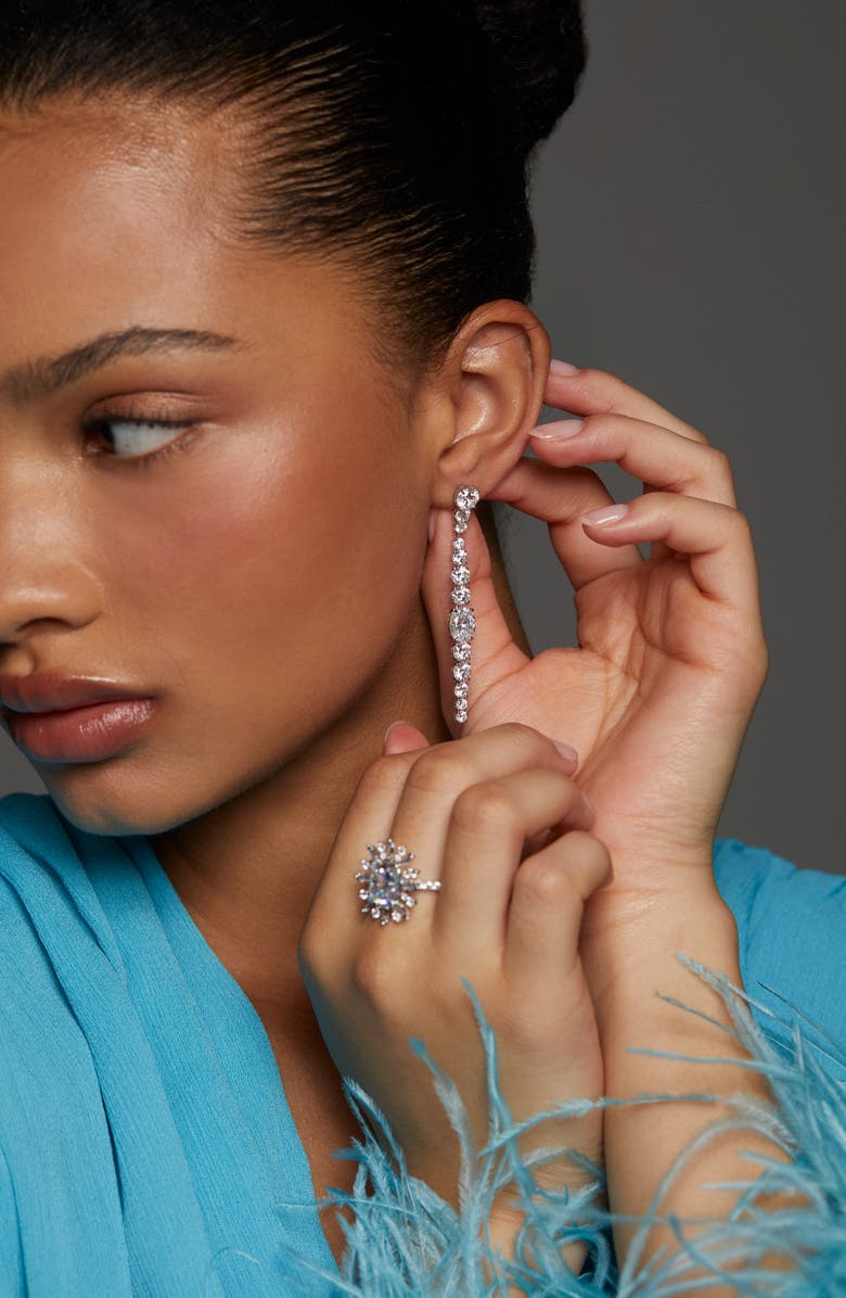 Nadri Stellar Linear Drop Earrings, Alternate, color, Rhodium