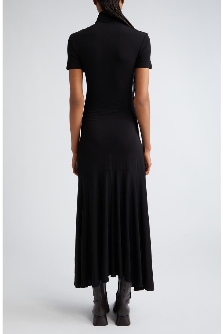 Wauto Funnel Neck Ruffle Detail Jersey Midi Dress, Alternate, color, BLACK