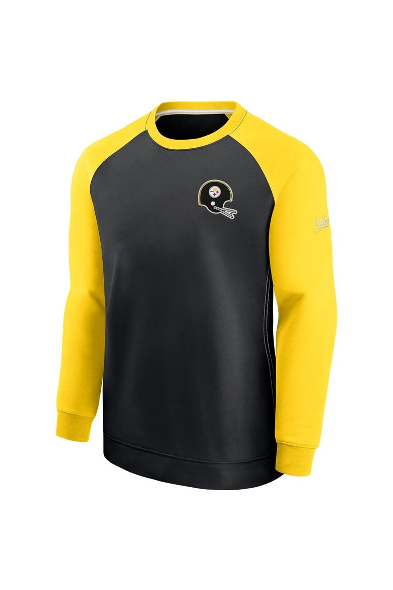 Men's Nike Black/Gold Pittsburgh Steelers Historic Raglan Crew Performance Sweater, Alternate, color, Black