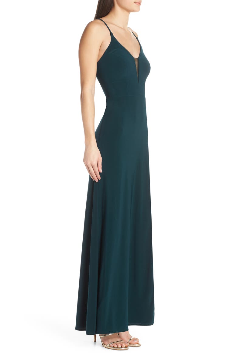 Lace-Up Back Evening Dress, Alternate, color, DARK GREEN