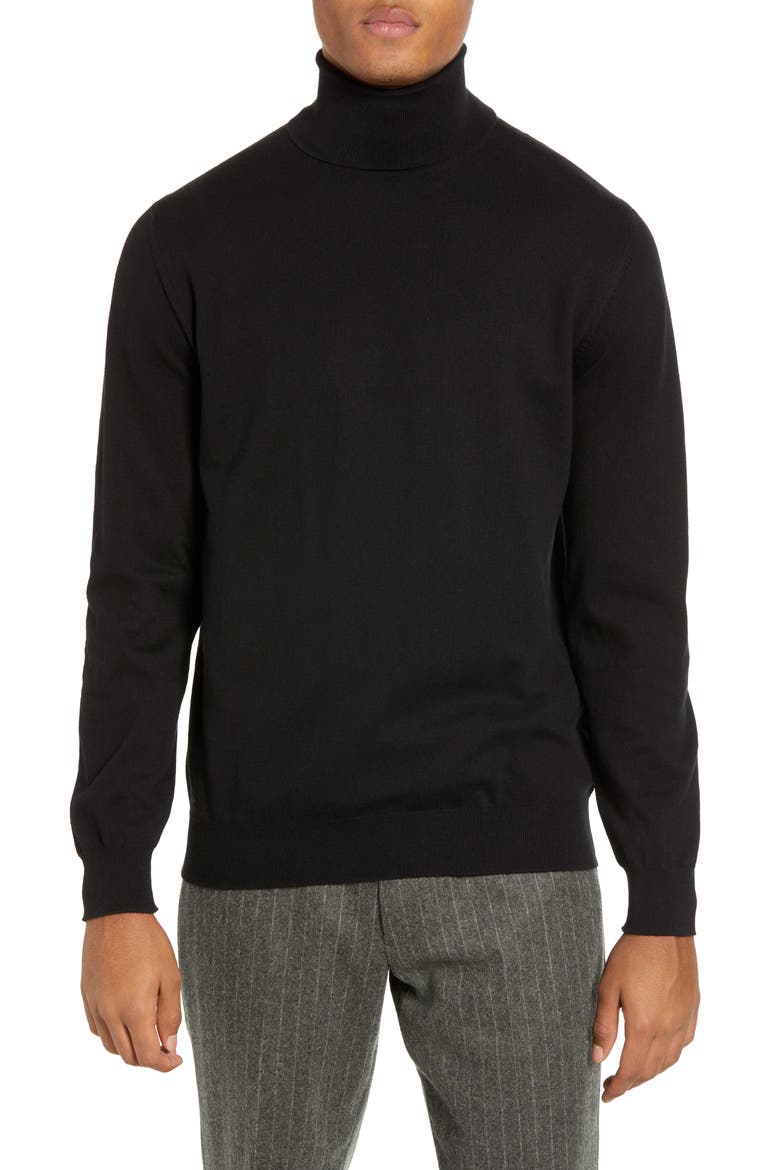Regular Fit Stretch Cotton Turtleneck, Main, color, BLACK