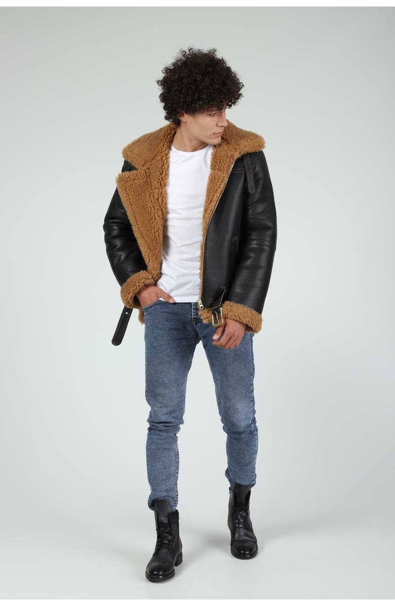 Furniq UK Charles Sheepskin Aviator Jacket, Alternate, color, Brown