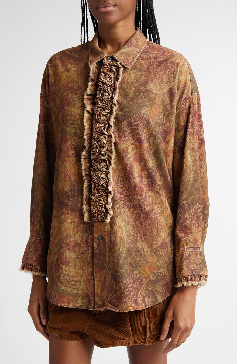 R13 Drop Neck Paisley Corduroy Button-Up Tuxedo Shirt, Alternate, color,