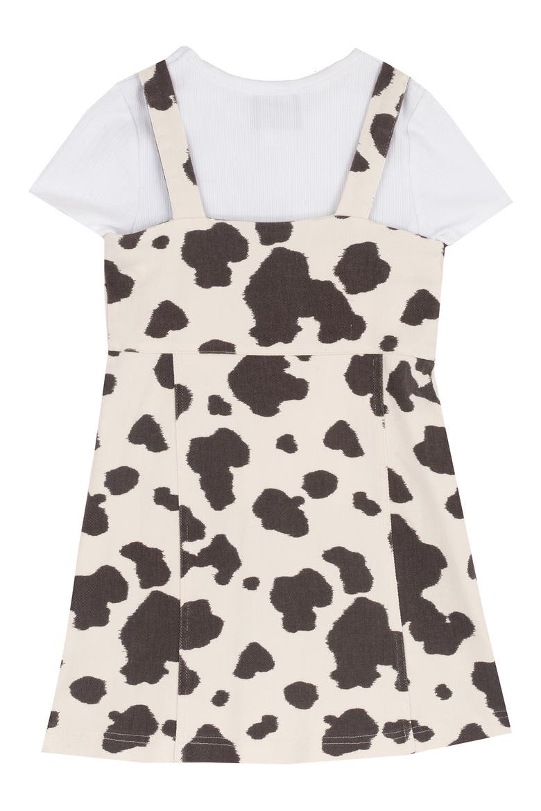 Kids' Cow Print Twill Jumper & T-Shirt Set, Alternate, color, BROWN