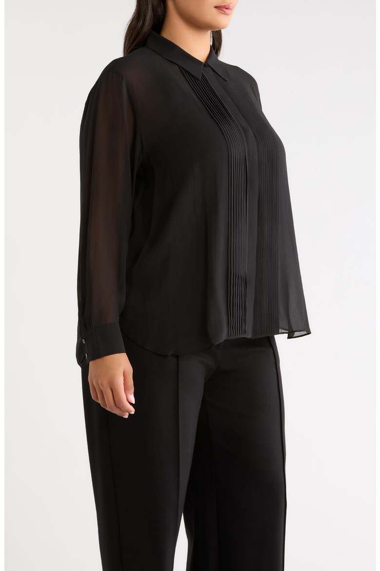 Pintucked Silk Shirt, Alternate, color, BLACK