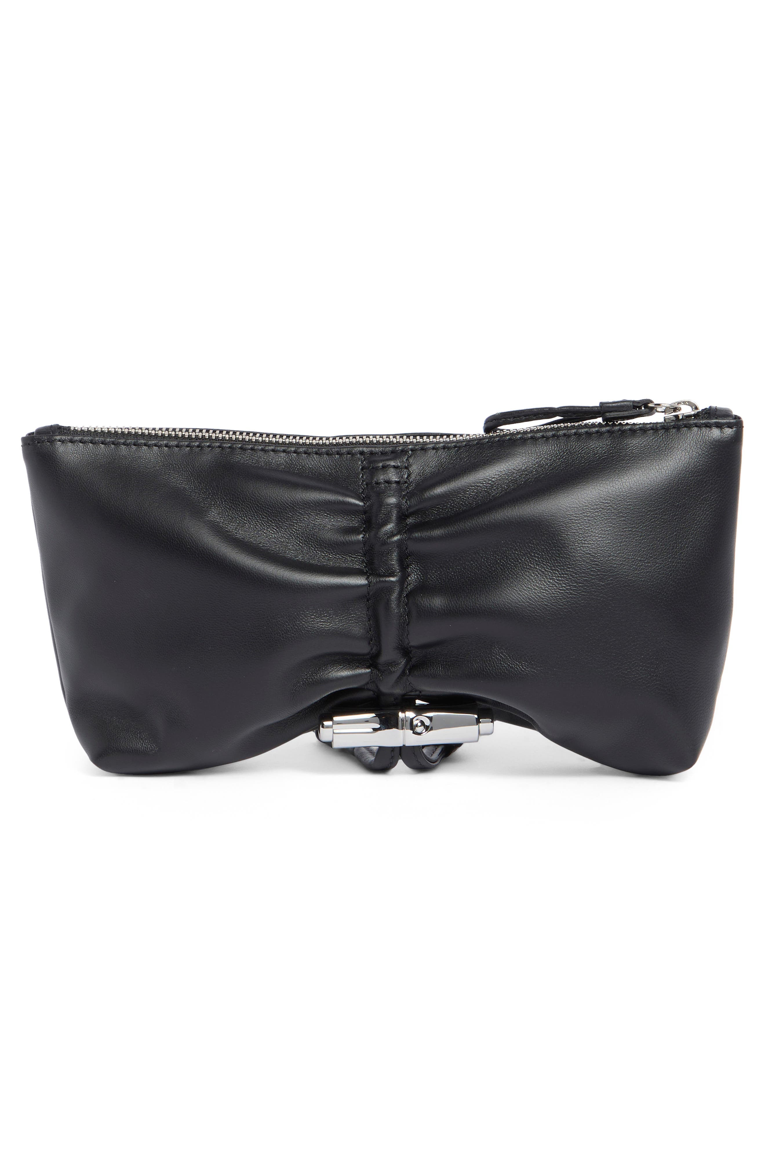 Longchamp Le Roseau Leather Clutch, Alternate, color, Black