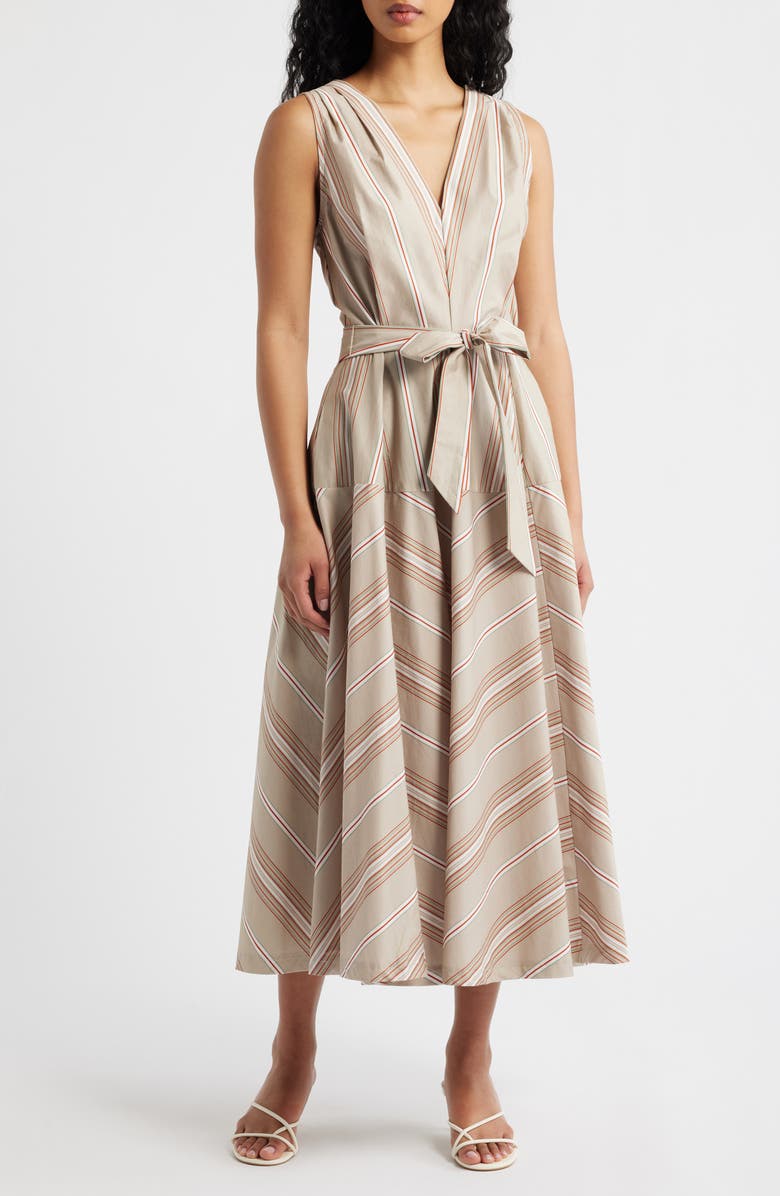 FREEMARKET Directional Mixed Stripe Cotton Dress, Main, color, Taupe