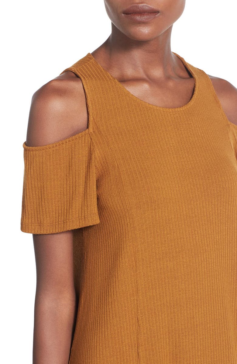 All in Favor Cold Shoulder Rib Knit Shift Dress, Alternate, color,