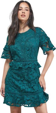 Oasis Lace Trim Detail Frill Sleeve Mini Dress