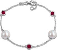 DELMAR 8.5-9mm Cultured Freshwater Pearl & Stone Station Bracelet