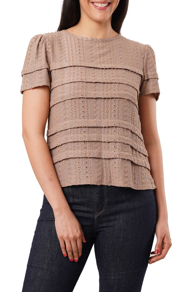 Eyelet Ruffle Top, Main, color, KHAKI
