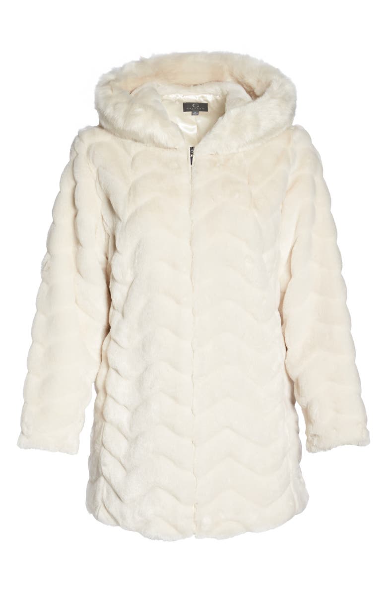 Gallery Hooded Chevron Faux Fur Coat, Alternate, color, 