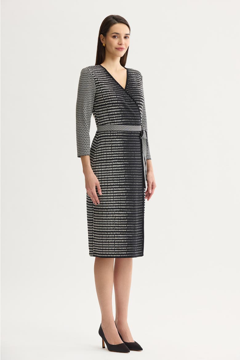 Monochrome Soft Knit Midi Wrap Dress, Alternate, color, Black/Ivory
