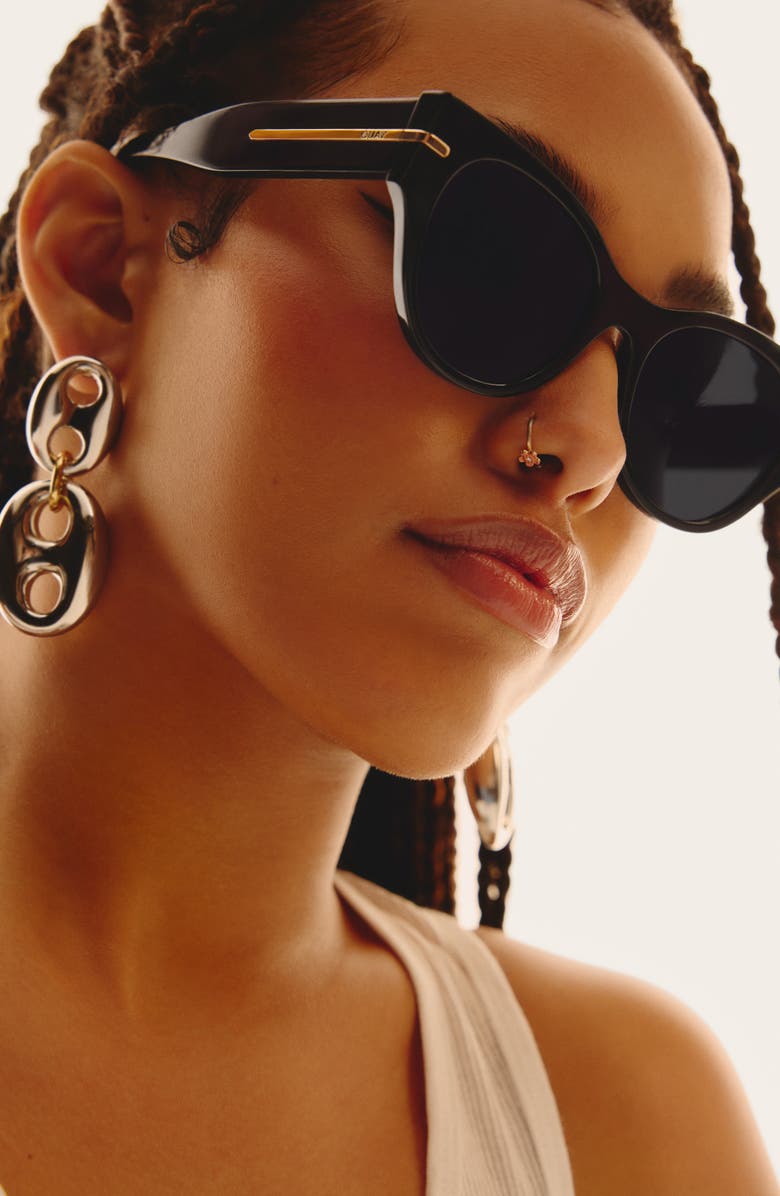 QUAY Chit Chat 53mm Cat Eye Sunglasses, Alternate, color, Black/ Smoke