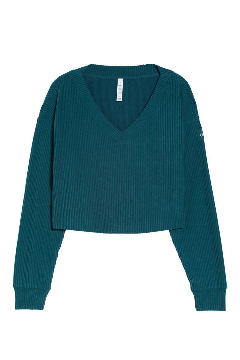 Muse Ribbed Crop Pullover, Alternate, color, GALACTIC TEAL