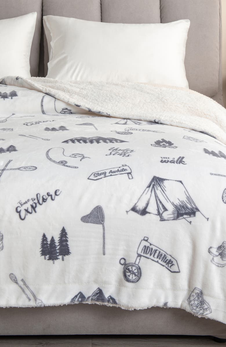 Woven & Weft Lodge Faux Shearling Throw Blanket, Alternate, color, Camping/White