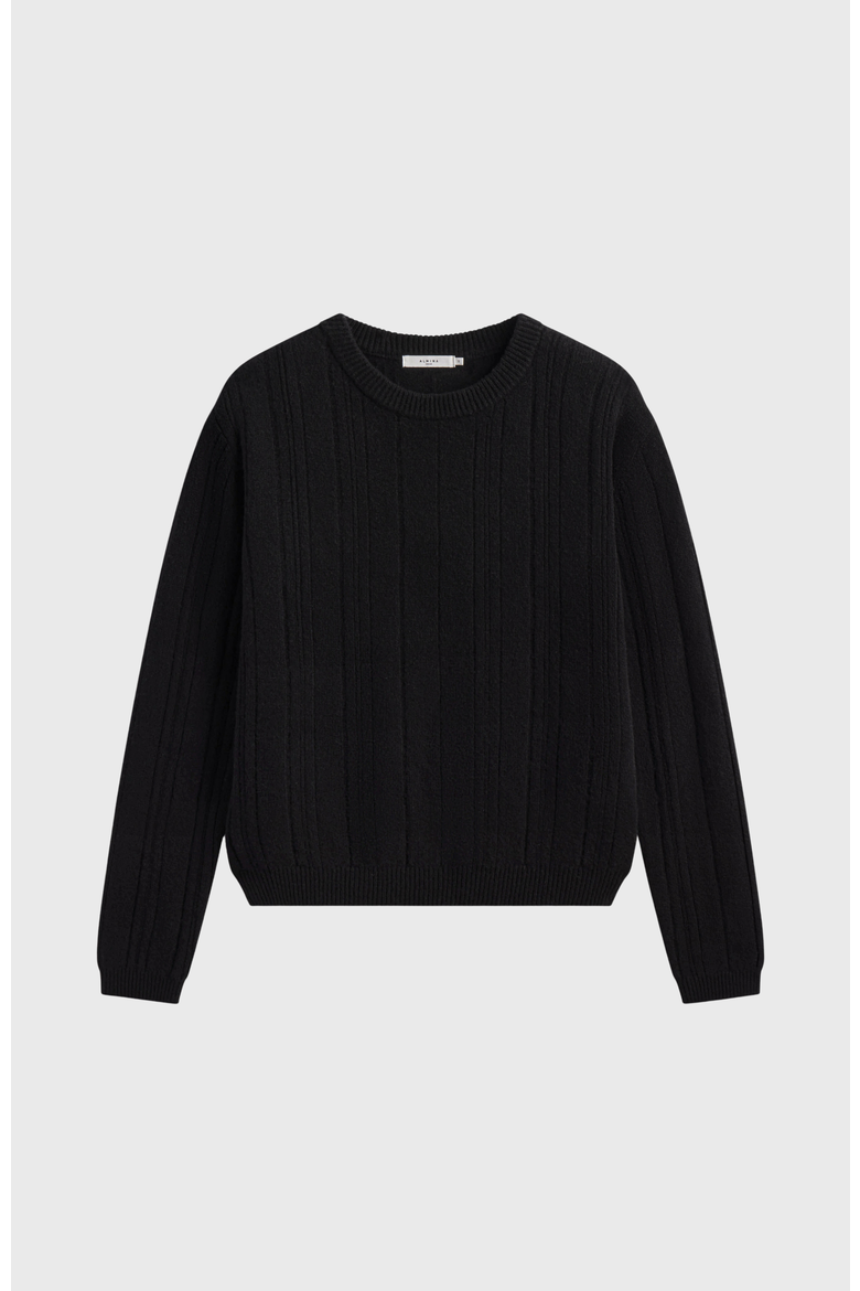Ribbed Wool Crewneck Sweater, Alternate, color, Black