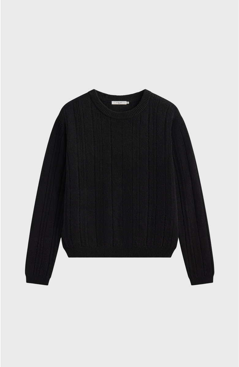 Almina Concept Ribbed Wool Crewneck Sweater, Alternate, color, Black