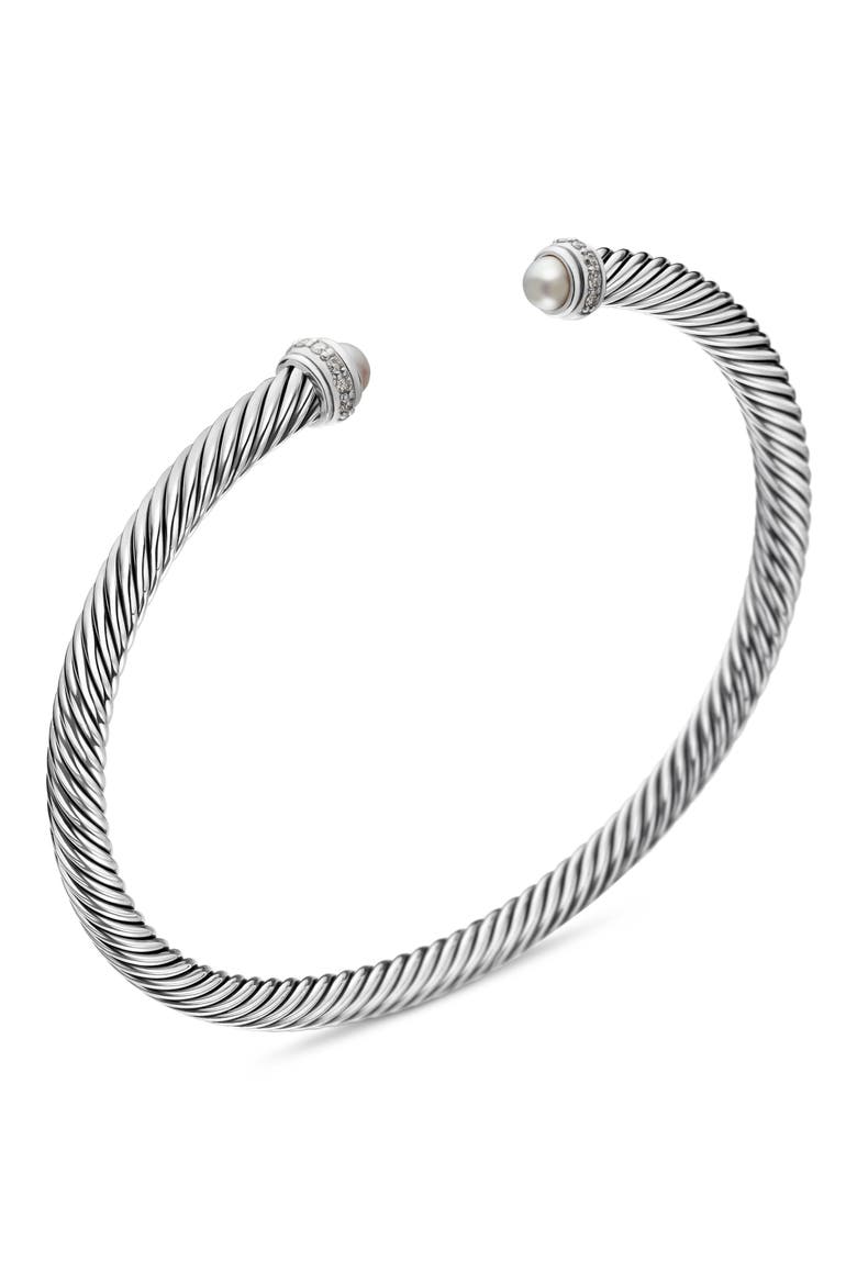 Cable Classic Bracelet with Semiprecious Stones & Diamonds, 4mm, Alternate, color, SILVER PAVE