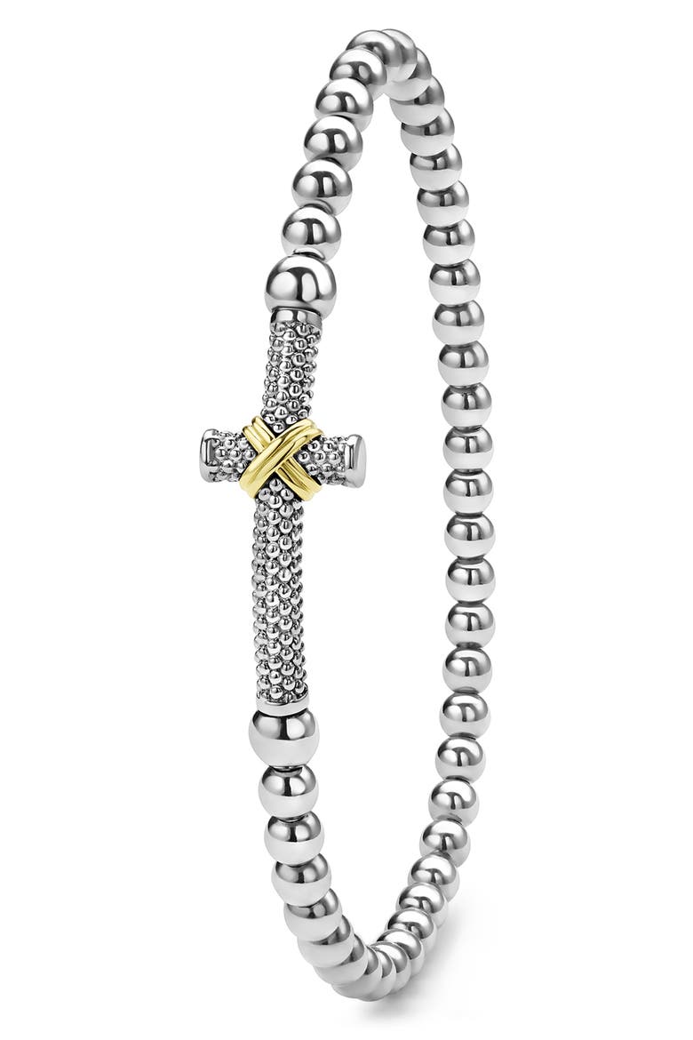 Signature Caviar Cross Bead Stretch Bracelet, Alternate, color, SILVER