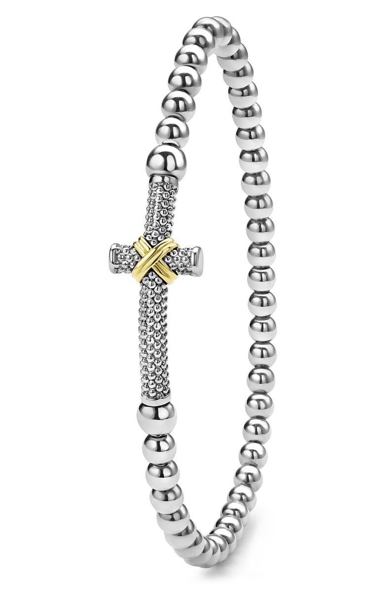LAGOS Signature Caviar Cross Bead Stretch Bracelet, Alternate, color, Silver