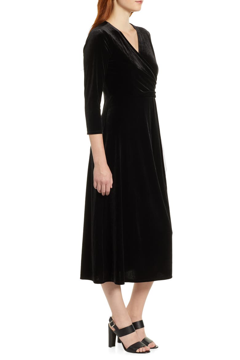 Velvet Wrap Style Dress, Alternate, color, RICH BLACK