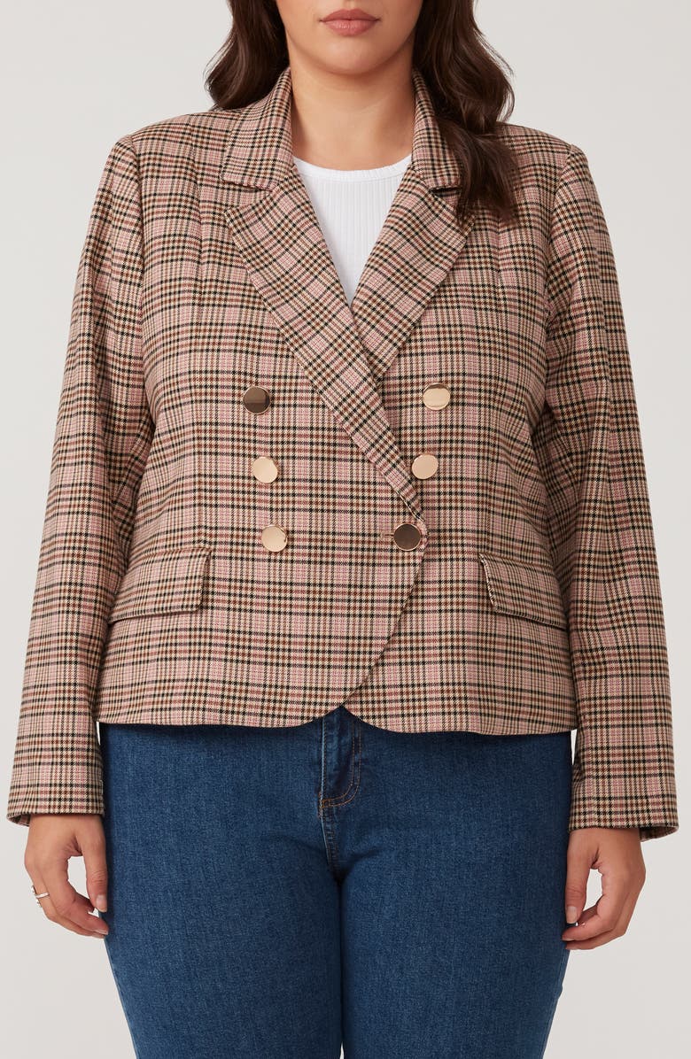 Estelle Penelope Plaid Blazer, Main, color, Mocha/ Pink