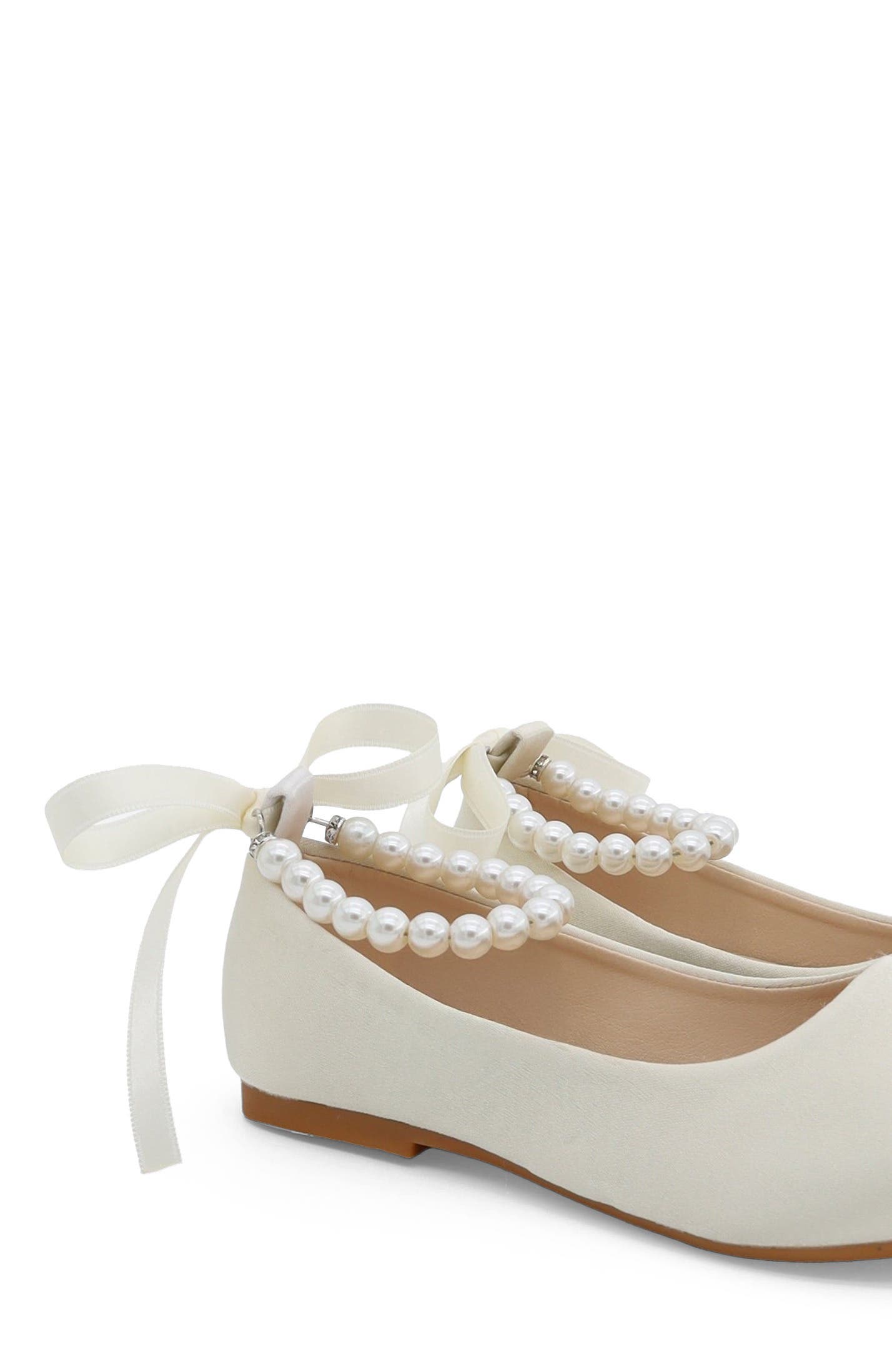 Harper Satin Flower Girl Flats with All Pearls Ankle Strap, Alternate, color, Ivory